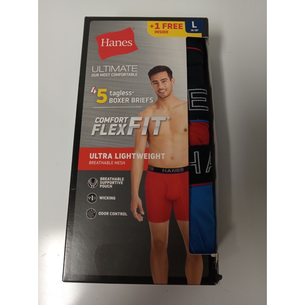 Hanes Boxer Briefs 5 Pack Ultimate Comfort Flex Fit Large 36-38 Red Black...